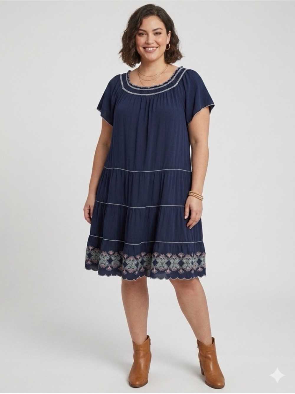 Max Studio Black Tiered Embroidered Mini Dress 3X